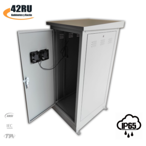 Gabinete de Piso 24RU para Exterior Protección IP65 Pintura en Color Gris Epoxico especial para exteriores cumple con ANSI/EIA RS-310-D.